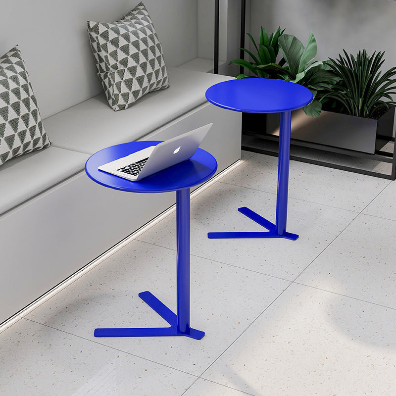 Modern Minimalist V-Shaped Iron End Table with Round Top for Living Room