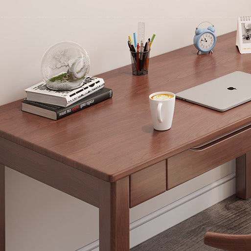 Sleek Modern Minimalist Solid Wood Rectangular Desk with Half-Drawer for Home Office
