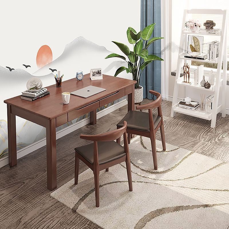 Sleek Modern Minimalist Solid Wood Rectangular Desk with Half-Drawer for Home Office