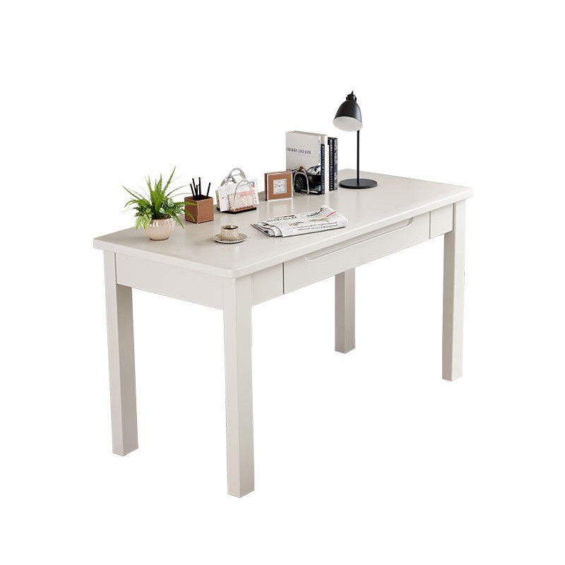 Sleek Modern Minimalist Solid Wood Rectangular Desk with Half-Drawer for Home Office
