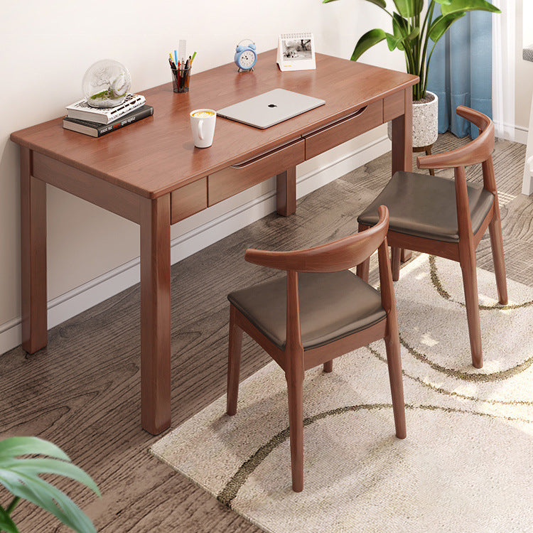 Sleek Modern Minimalist Solid Wood Rectangular Desk with Half-Drawer for Home Office