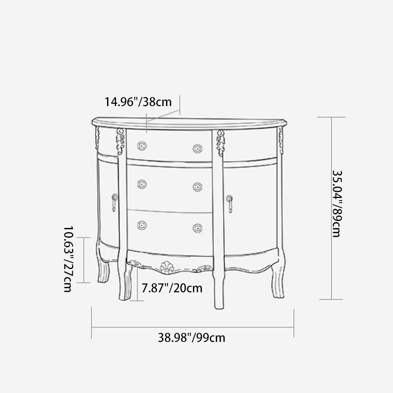 Elegant Traditional European Hand-Painted Solid Wood Mediterranean Half-Moon Console Table with 3-Drawer Hallway Storage Cabinet