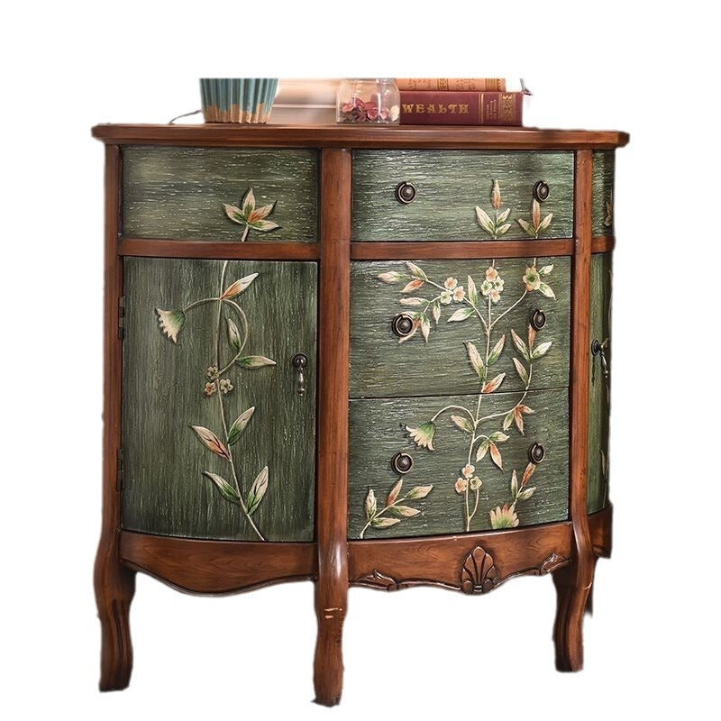 Elegant Traditional European Hand-Painted Solid Wood Mediterranean Half-Moon Console Table with 3-Drawer Hallway Storage Cabinet