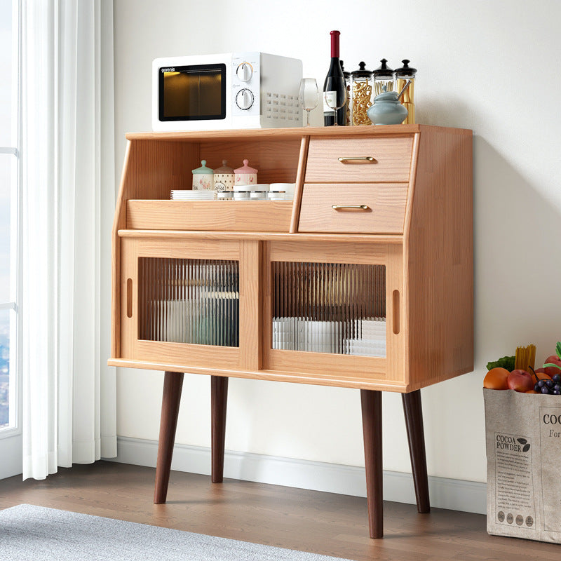 Traditional Japanese Rectangular Solid Wood Sideboard with 2 Drawers for Dining Room Storage