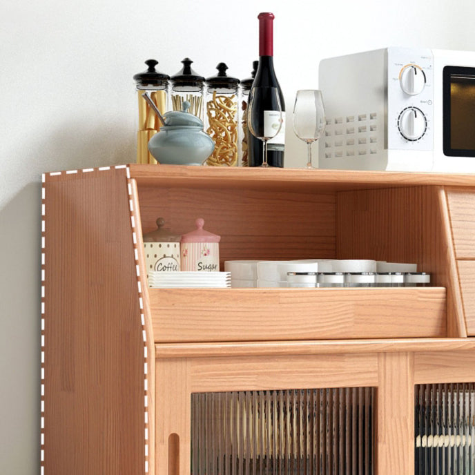Traditional Japanese Rectangular Solid Wood Sideboard with 2 Drawers for Dining Room Storage