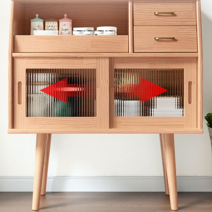 Traditional Japanese Rectangular Solid Wood Sideboard with 2 Drawers for Dining Room Storage