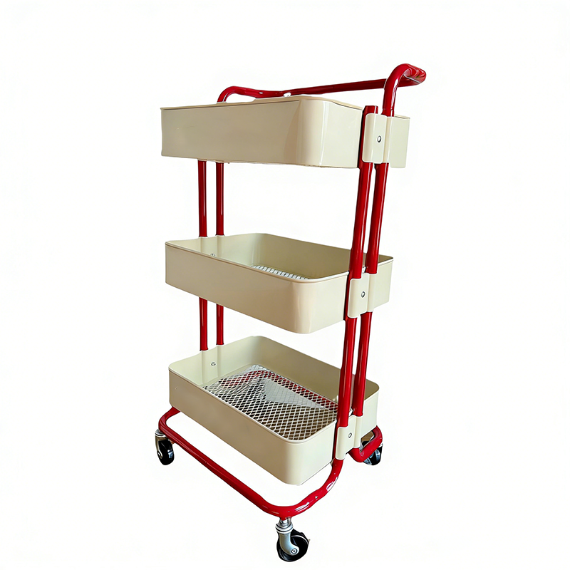 Nordic Contemporary Rectangular Carbon Steel End Table with 3-Tier Rolling Storage Cart for Living Room
