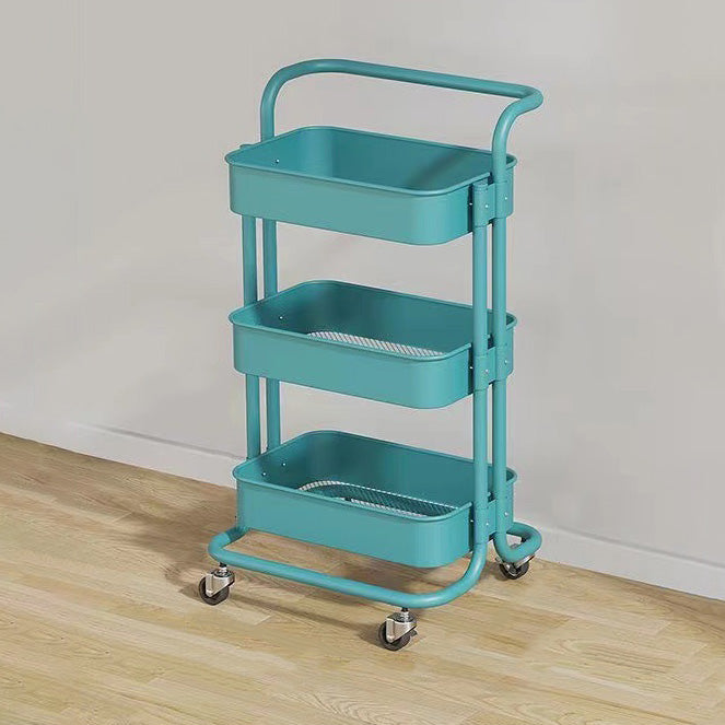 Nordic Contemporary Rectangular Carbon Steel End Table with 3-Tier Rolling Storage Cart for Living Room