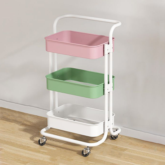 Nordic Contemporary Rectangular Carbon Steel End Table with 3-Tier Rolling Storage Cart for Living Room