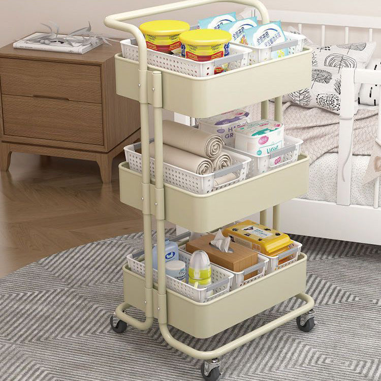 Nordic Contemporary Rectangular Carbon Steel End Table with 3-Tier Rolling Storage Cart for Living Room