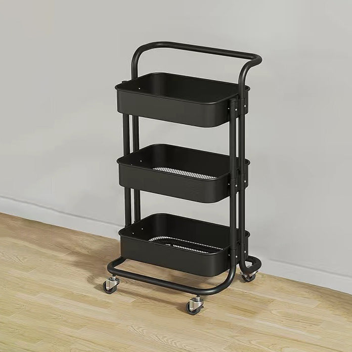 Nordic Contemporary Rectangular Carbon Steel End Table with 3-Tier Rolling Storage Cart for Living Room
