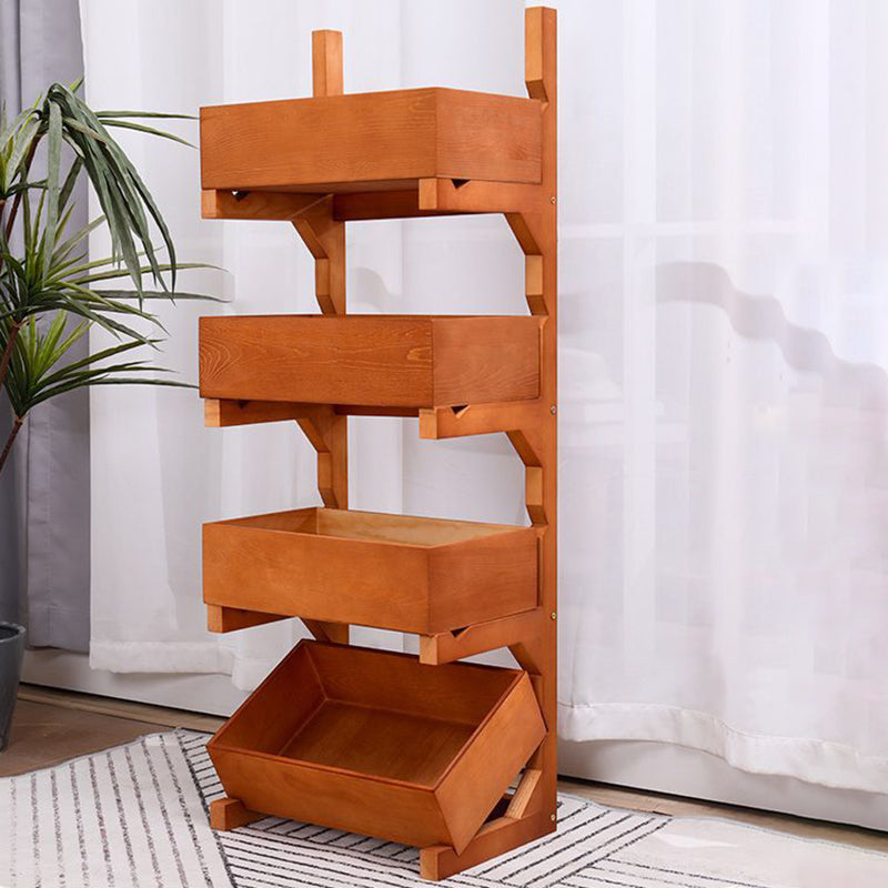 Traditional Farmhouse Wooden Floor-Standing 3-4 Tier Storage Shelves with Wheels – Snack Display Rack for Living Room