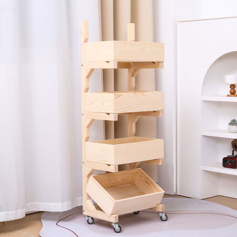 Traditional Farmhouse Wooden Floor-Standing 3-4 Tier Storage Shelves with Wheels – Snack Display Rack for Living Room