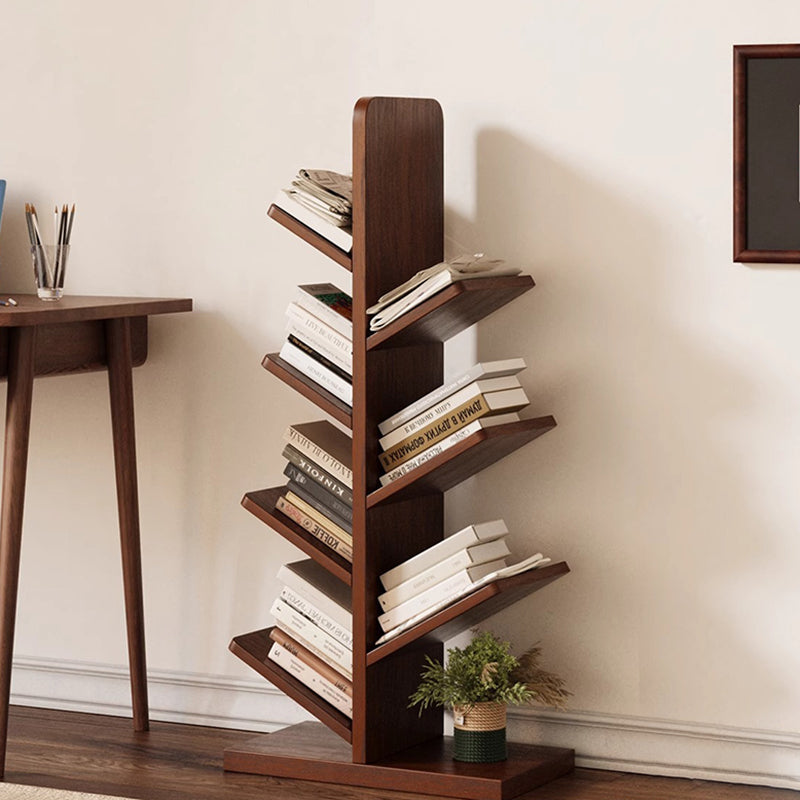 Tree-Shaped Solid Wood Bookshelves – Contemporary Retro Design, 5/8/10-Tier Floor-Standing Shelves for Home Office