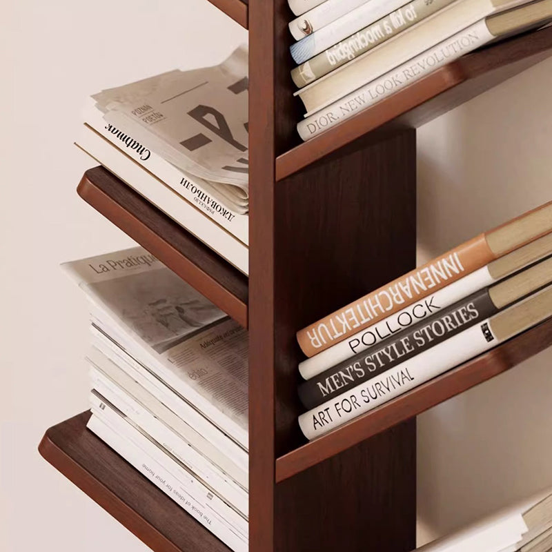 Tree-Shaped Solid Wood Bookshelves – Contemporary Retro Design, 5/8/10-Tier Floor-Standing Shelves for Home Office