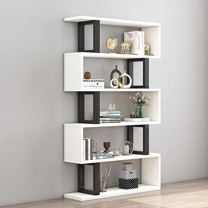 Sleek Contemporary Scandinavian Geometric Vertical Bookshelves in MDF & Steel, 3/4/5/6-Tier Open-Back Standing Shelves for Home Office