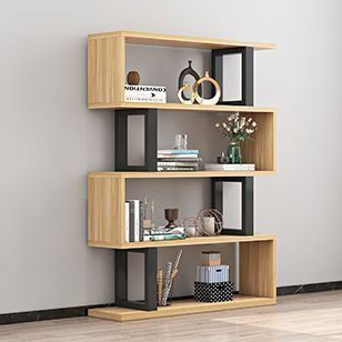 Sleek Contemporary Scandinavian Geometric Vertical Bookshelves in MDF & Steel, 3/4/5/6-Tier Open-Back Standing Shelves for Home Office