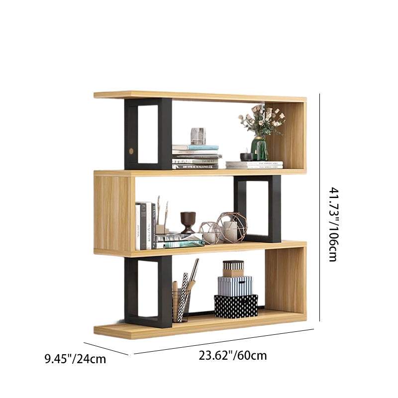 Sleek Contemporary Scandinavian Geometric Vertical Bookshelves in MDF & Steel, 3/4/5/6-Tier Open-Back Standing Shelves for Home Office
