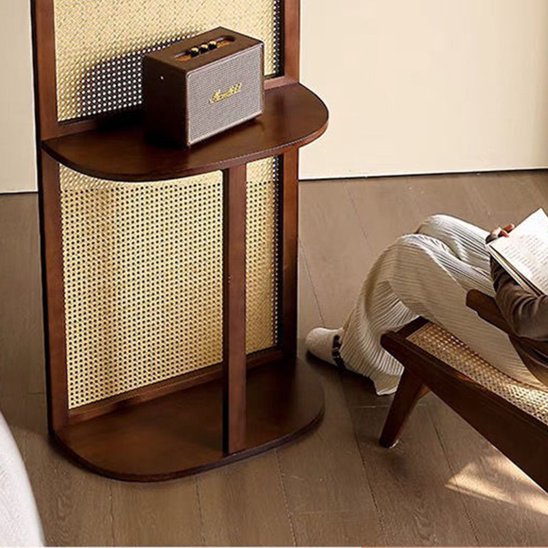 Contemporary Retro Rattan & Solid Wood Movable Corner Shelf – 2- or 4-Tier Storage, Room Divider for Living Room