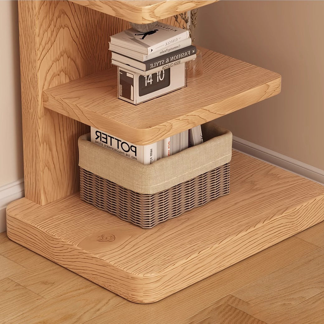 Traditional Japanese Rubberwood Corner Bookshelves — 5- or 9-Tier Standing Shelves for Study