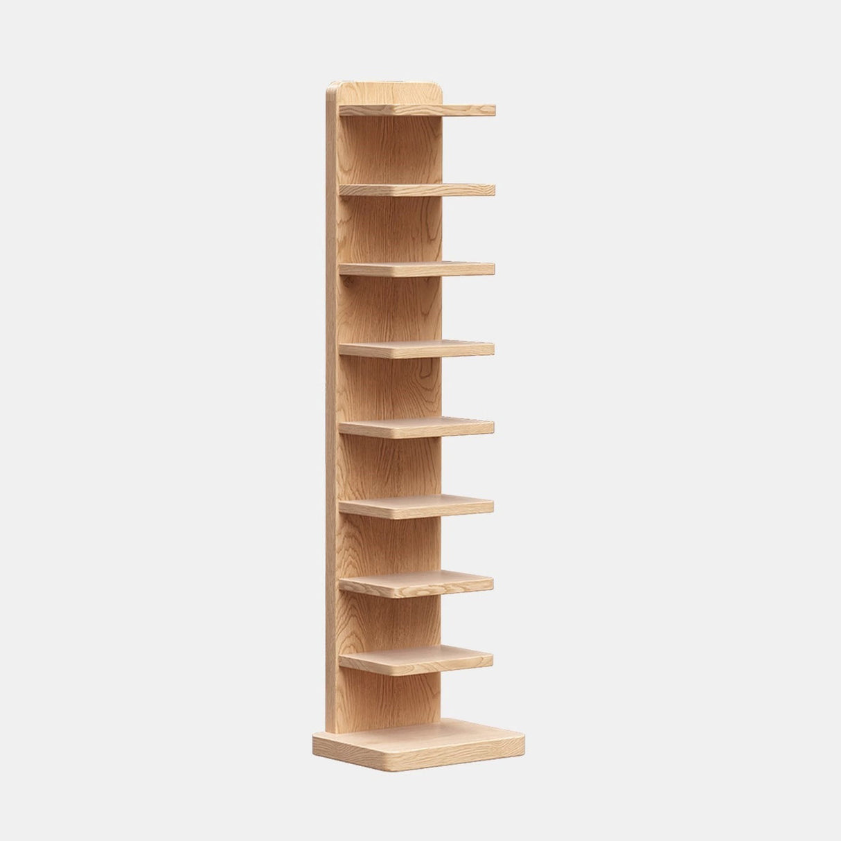 Traditional Japanese Rubberwood Corner Bookshelves — 5- or 9-Tier Standing Shelves for Study