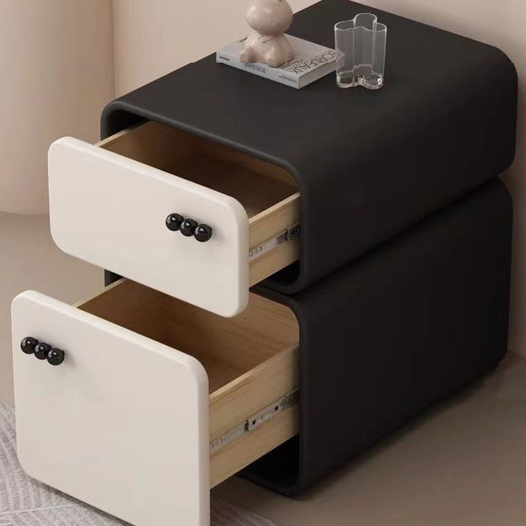 Cream-Colored Contemporary Scandinavian Nightstand with 2 Drawers – Rectangular Wood Panel Bedroom Furniture