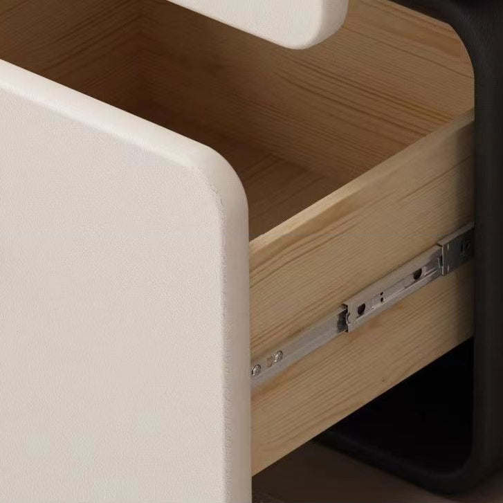 Cream-Colored Contemporary Scandinavian Nightstand with 2 Drawers – Rectangular Wood Panel Bedroom Furniture