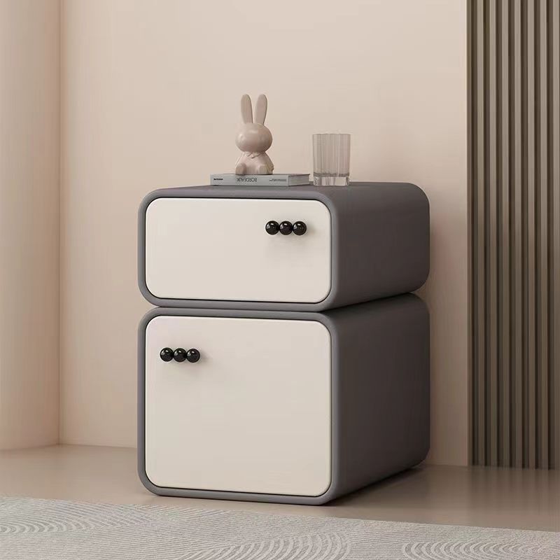 Cream-Colored Contemporary Scandinavian Nightstand with 2 Drawers – Rectangular Wood Panel Bedroom Furniture