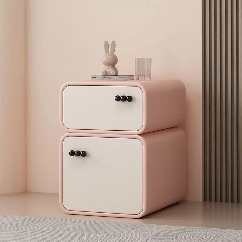 Cream-Colored Contemporary Scandinavian Nightstand with 2 Drawers – Rectangular Wood Panel Bedroom Furniture
