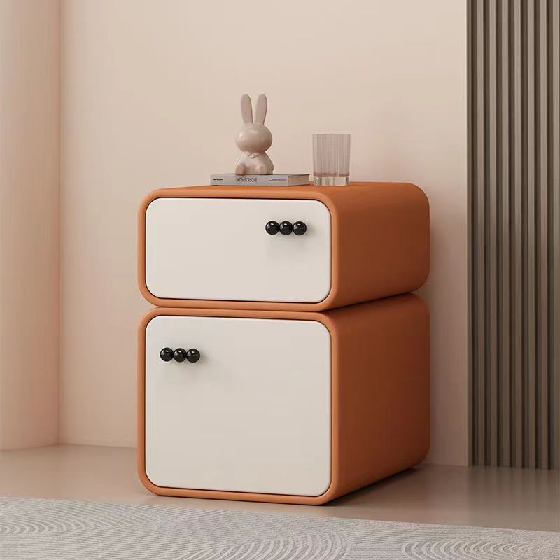 Cream-Colored Contemporary Scandinavian Nightstand with 2 Drawers – Rectangular Wood Panel Bedroom Furniture