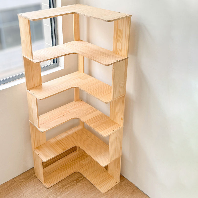 Modern Minimalist Corner Wood Bookshelf – Rectangular, 4- or 5-Shelf Design for Home Office