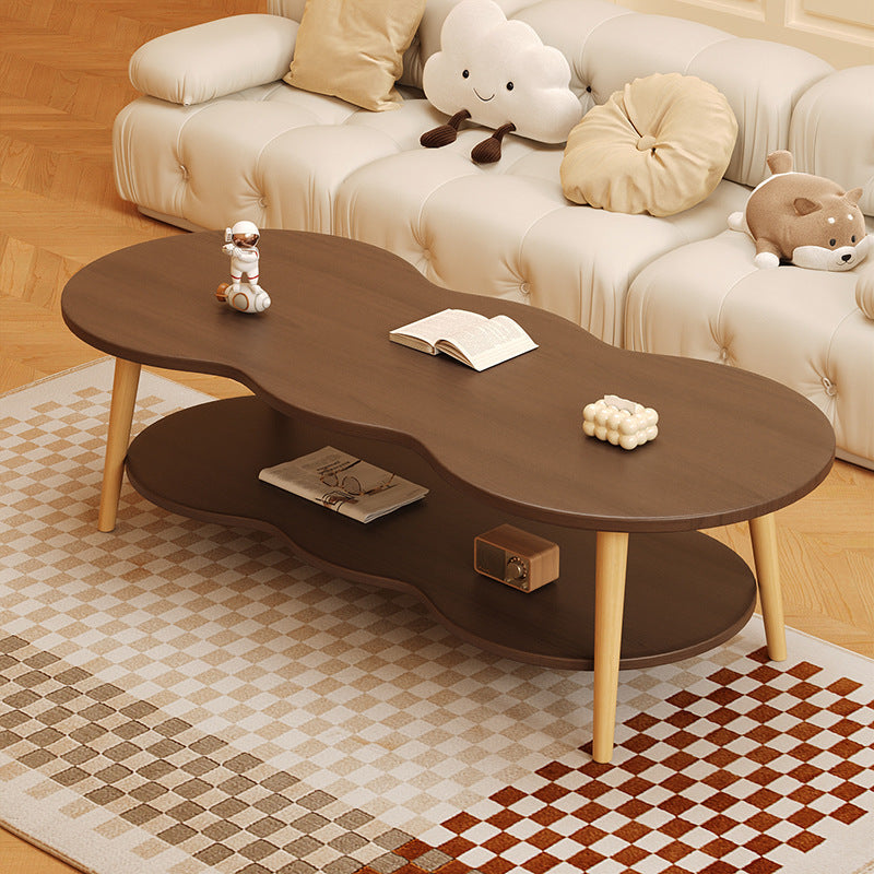 Modern Minimalist Cloud-Shaped Oval Density-Board Wood Coffee Table with 1/2 Tier for Living Room