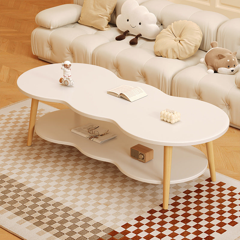 Modern Minimalist Cloud-Shaped Oval Density-Board Wood Coffee Table with 1/2 Tier for Living Room