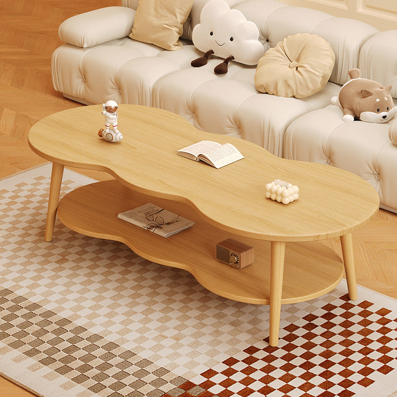 Modern Minimalist Cloud-Shaped Oval Density-Board Wood Coffee Table with 1/2 Tier for Living Room
