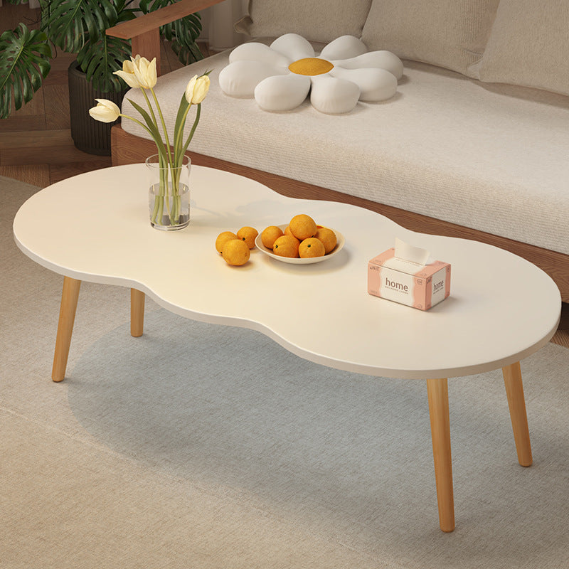 Modern Minimalist Cloud-Shaped Oval Density-Board Wood Coffee Table with 1/2 Tier for Living Room