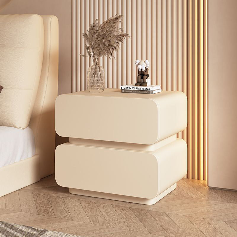 Sleek Modern Minimalist Rectangular Nightstand - 2-Drawer, Microfiber Leather Top, Solid Wood & Metal Frame for Bedroom