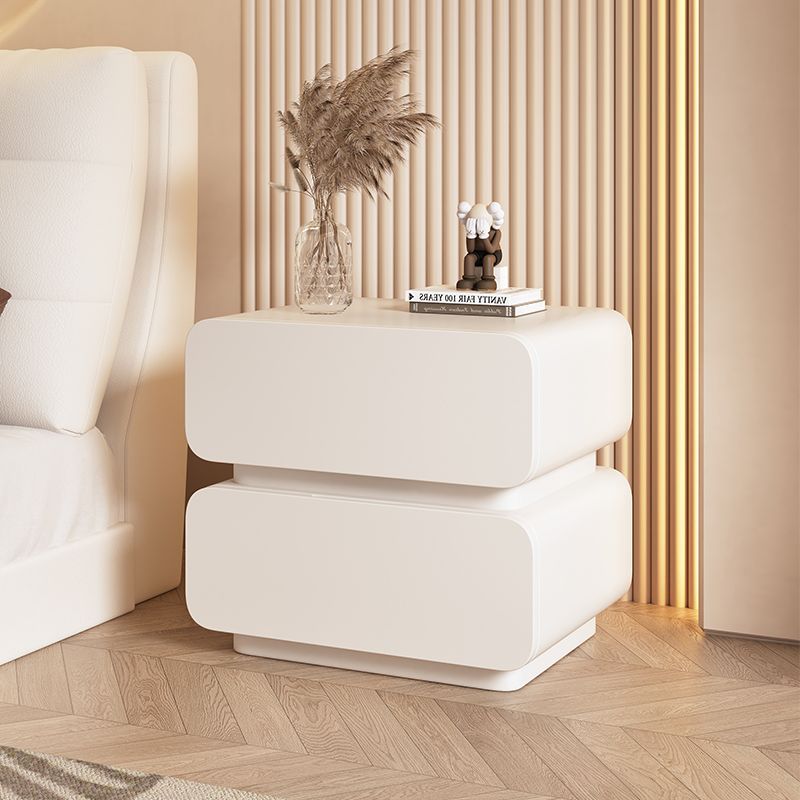 Sleek Modern Minimalist Rectangular Nightstand - 2-Drawer, Microfiber Leather Top, Solid Wood & Metal Frame for Bedroom