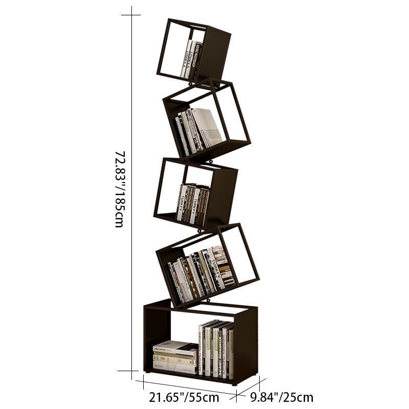 Modern Square Iron Bookshelf - 5-Shelf Storage for Home Office