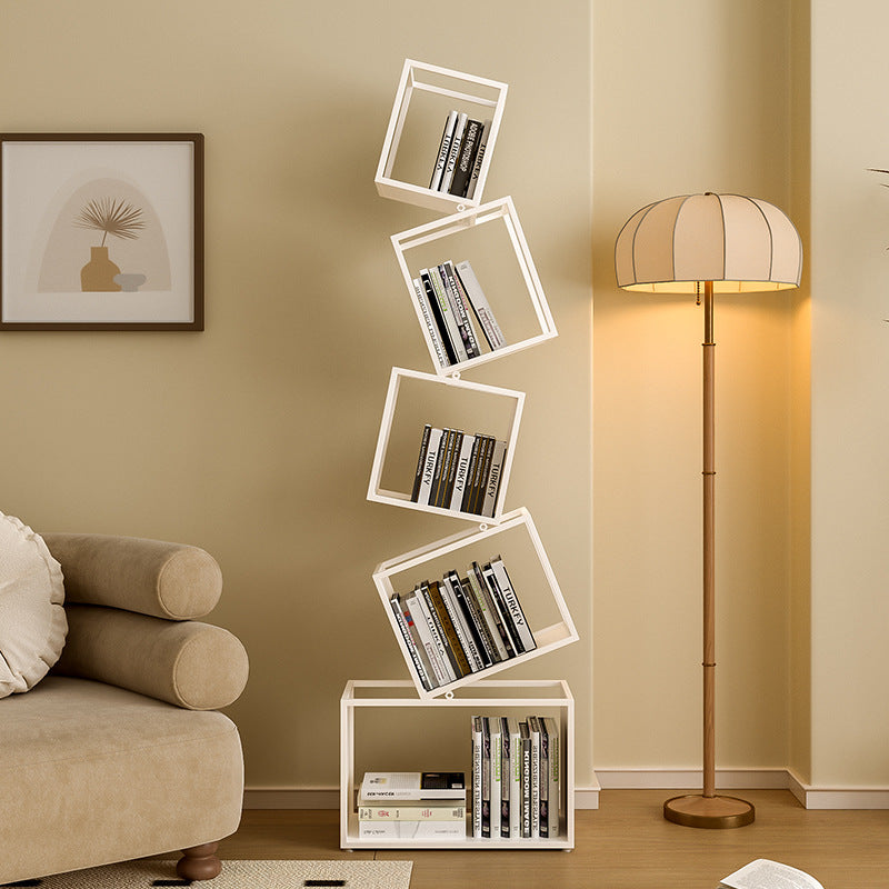 Modern Square Iron Bookshelf - 5-Shelf Storage for Home Office