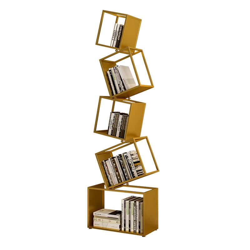 Modern Square Iron Bookshelf - 5-Shelf Storage for Home Office