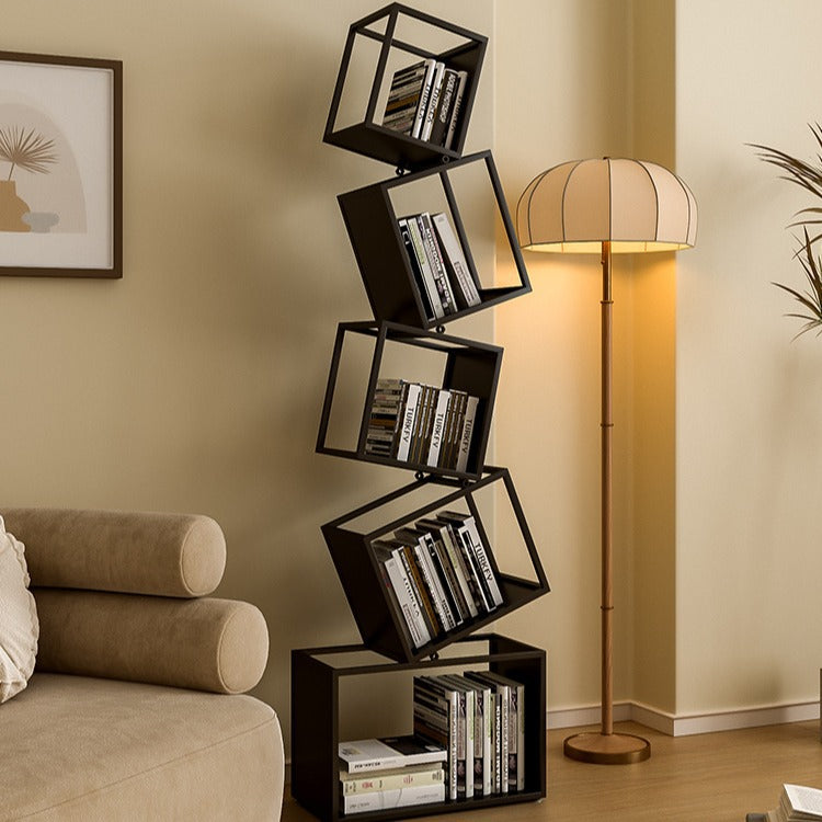 Modern Square Iron Bookshelf - 5-Shelf Storage for Home Office