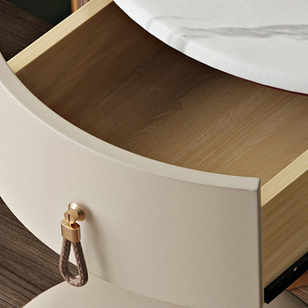 Modern Luxury Round Velvet Vanity with Solid Wood and Stainless Steel Frame — 1-Drawer Makeup Table for Bedroom