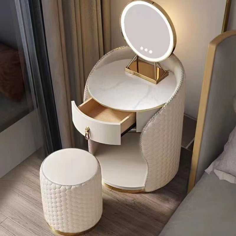 Modern Luxury Round Velvet Vanity with Solid Wood and Stainless Steel Frame — 1-Drawer Makeup Table for Bedroom