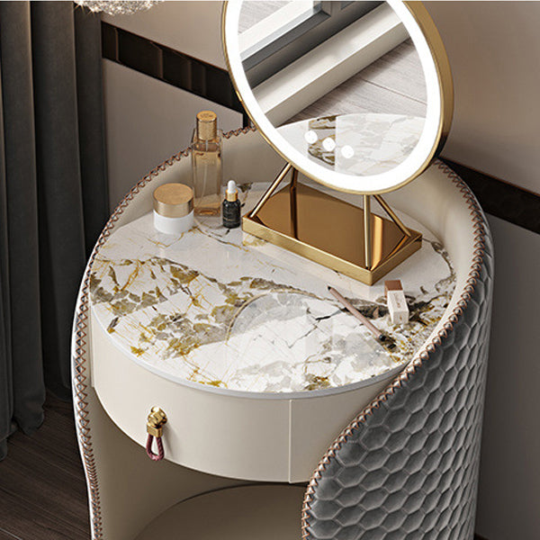 Modern Luxury Round Velvet Vanity with Solid Wood and Stainless Steel Frame — 1-Drawer Makeup Table for Bedroom