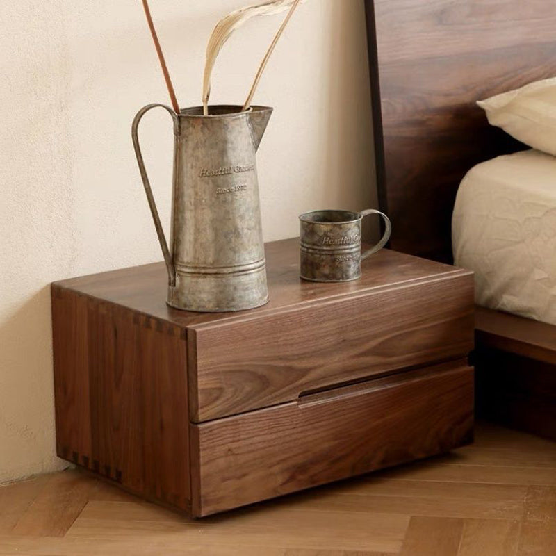 Modern Scandinavian Solid Wood Nightstand – Rectangular Desktop, Two-Drawer with Easy-Open Pulls, for Bedroom