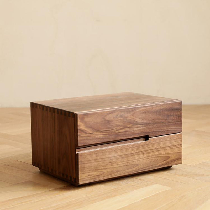 Modern Scandinavian Solid Wood Nightstand – Rectangular Desktop, Two-Drawer with Easy-Open Pulls, for Bedroom