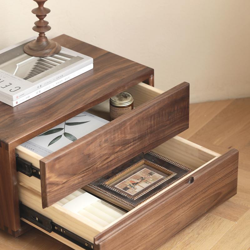 Modern Scandinavian Solid Wood Nightstand – Rectangular Desktop, Two-Drawer with Easy-Open Pulls, for Bedroom
