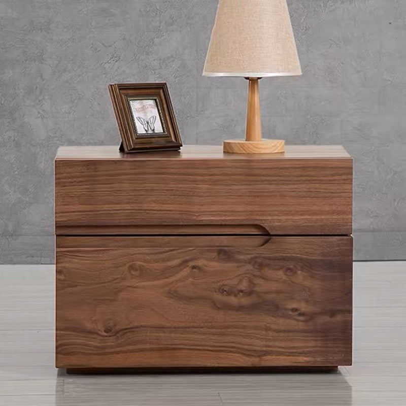Modern Scandinavian Solid Wood Nightstand – Rectangular Desktop, Two-Drawer with Easy-Open Pulls, for Bedroom