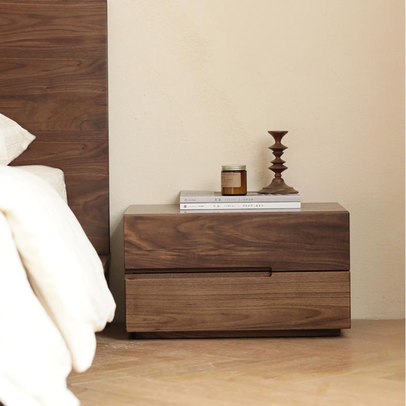 Modern Scandinavian Solid Wood Nightstand – Rectangular Desktop, Two-Drawer with Easy-Open Pulls, for Bedroom