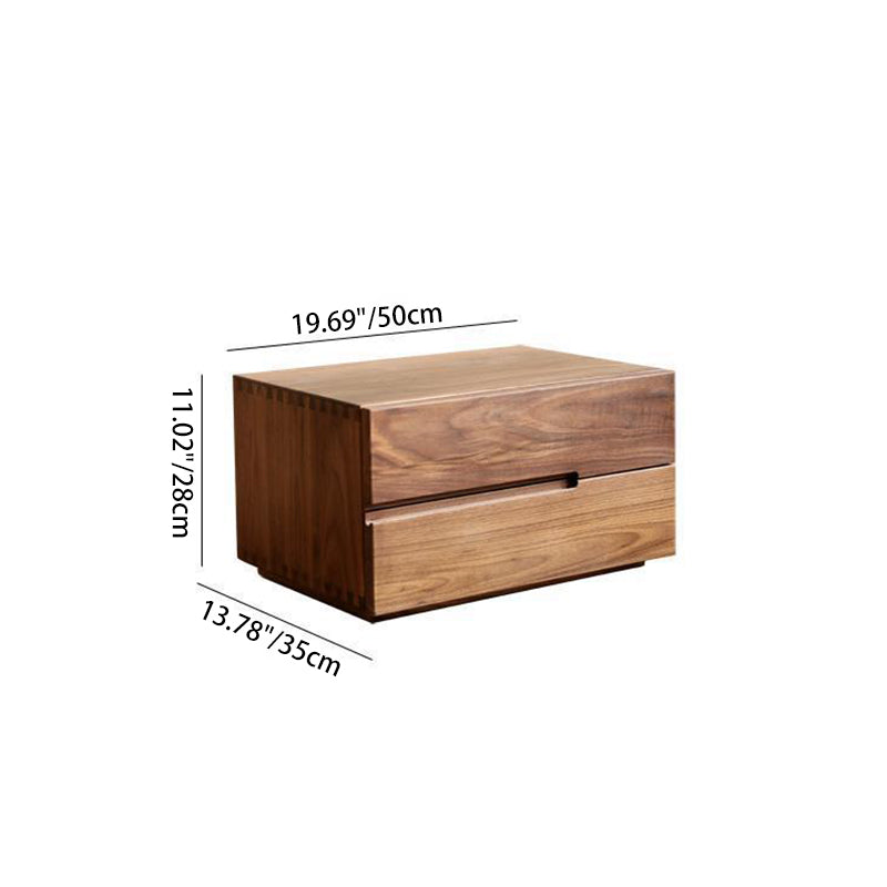 Modern Scandinavian Solid Wood Nightstand – Rectangular Desktop, Two-Drawer with Easy-Open Pulls, for Bedroom